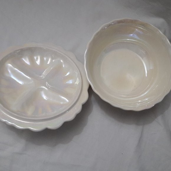 Beautiful Vintage Rainbow Iridescent Covered Ceramic Candy Dish - Picture 2 of 6